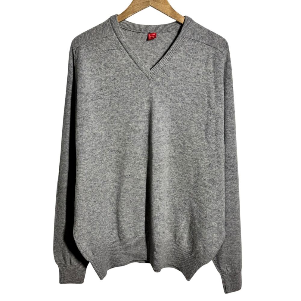 Men XL Lambs Wool Minimal Vneck Pull Over Sweater Preppy Quite‎ Luxury Old Money